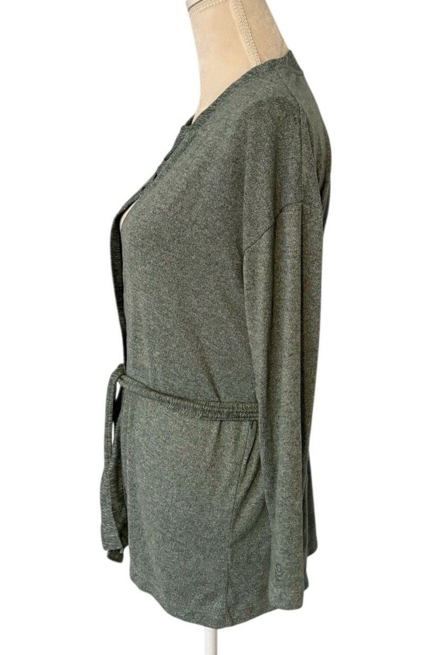 Cuddl Duds Soft Knit One Button Cardigan Robe Size Small Thyme Green Heather - Picture 3 of 15